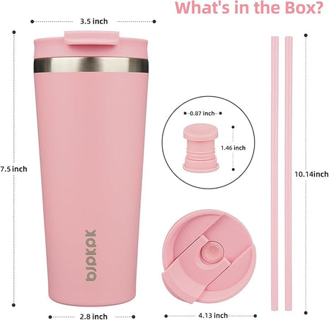 BJPKPK 22oz Tumbler With lid And Straw Stainless Steel Travel Coffee Mug Insulated Tumblers Cups,Light Pink