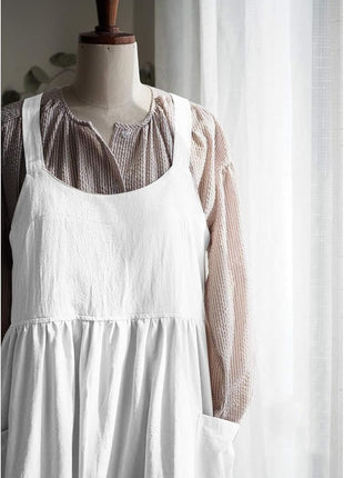 Uaussi Cotton Linen Apron Cross Back Work Apron for Women with Pockets Pinafore Dress X Cross Halter Apron for Chef Gardening