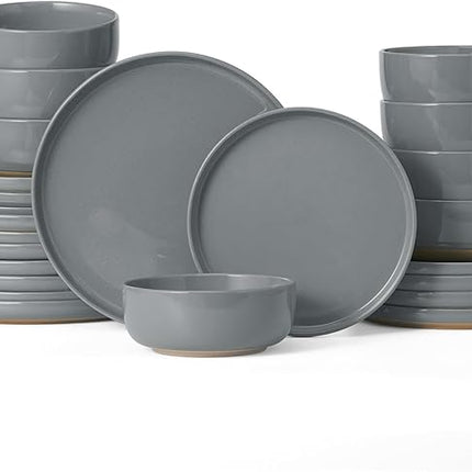 Famiware Milkyway Dinnerware Sets, 24 Piece Dish Set, Plates and Bowls Sets for 8, Dark Gray