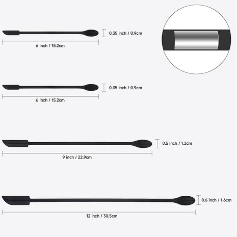 Mini Spatula Silicone Spatula Set - 4pcs Small Makeup Scrapers for Cosmetics, Reusable Beauty Tiny Tools, Thin Jar Scraper, Get the Last of the Makeup Out of the Bottle(Black)