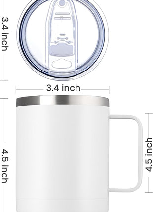 MEWAY 12oz Coffee Mug With Handle 4 Pack Bulk,Stainless Steel Insulated Travel Tumblers With Sliding Lid,Double Wall Vacuum Camping Cup for Hot & Cold Drinks Tea (White,Set of 4)