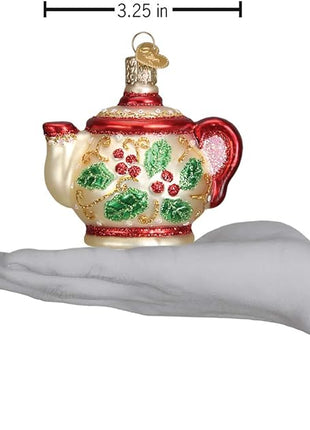 Old World Christmas Ornaments: Coffee and Tea Gifts Glass Blown Ornaments for Christmas Tree, Holly Teapot 3 X 3.25 X 2.25