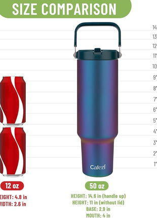 50oz Insulated Tumblers, Stainless Steel Water Bottles with Flip Straw and Top Handle, Leak Proof, No Sweat, Fits in Cup Holder, Vacuum Insulated Cup for Home, Office, Outdoors, Car