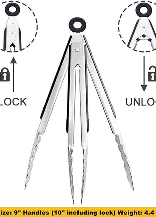 Stainless Steel Kitchen Tongs 9-Inch Cooking Tongs, Set of 3
