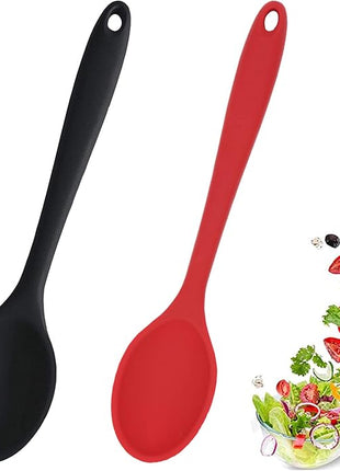 2 Pcs Silicone Spoons for Cooking Heat Resistant, Hygienic Design Cooking Utensi Mixing Spoons for Kitchen Cooking Baking Stirring Mixing Tools (Black and Red)