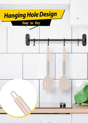 Pack of 2 Silicone Solid Turner, Non Stick Slotted Kitchen Spatulas, High Heat Resistant BPA Free Cooking Utensils, Ideal Cookware for Fish, Eggs, Pancakes(Stainless Steel Khaki)