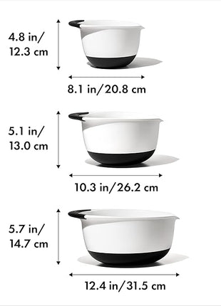 OXO Good Grips 3- Piece Plastic Mixing Bowl Set, 2500 ml,White/Black