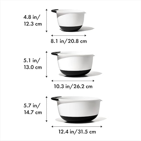 OXO Good Grips 3- Piece Plastic Mixing Bowl Set, 2500 ml,White/Black
