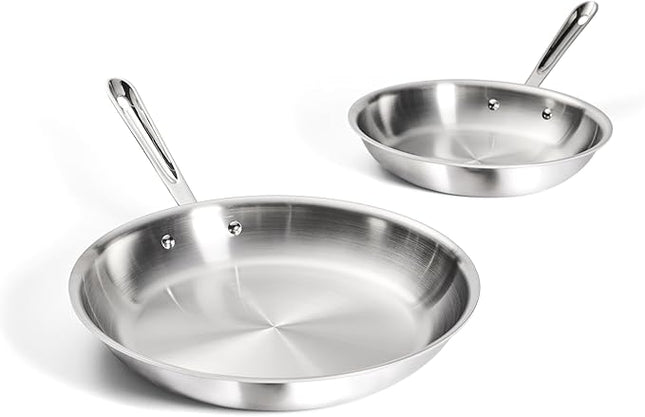 All-Clad D3 3-Ply Stainless Steel Fry Pan Set, 10,12 Inch, Induction Oven and Broiler Safe to 600F, Frying Pans, Durable Kitchen Cooking Skillets, Professional Induction Cookware, Stainless Steel
