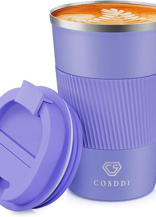 CS COSDDI 12 oz Stainless Steel Vacuum Insulated Tumbler - Coffee Travel Mug Spill Proof with Lid - Coffee Cups for Keep Hot/Ice Coffee,Tea and Beer (purple)
