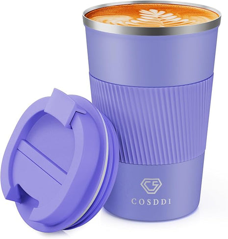 CS COSDDI 12 oz Stainless Steel Vacuum Insulated Tumbler - Coffee Travel Mug Spill Proof with Lid - Coffee Cups for Keep Hot/Ice Coffee,Tea and Beer (purple)