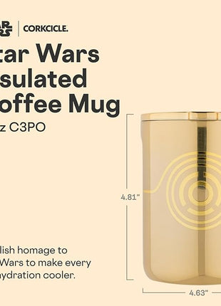 Corkcicle Classic Coffee Mug - Triple Insulated Stainless Steel for Travel - Shatter-Proof Lid - Keeps Drink Hot Over 3 Hours - Holiday Mug Gift - Great for Gifting Warmth - 16 oz - C-3PO