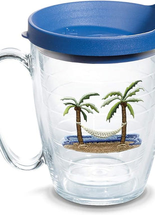 Tervis Palm Tree & Hammock Scene Made in USA Double Walled Insulated Tumbler Travel Cup Keeps Drinks Cold & Hot, 16oz Mug, Lidded