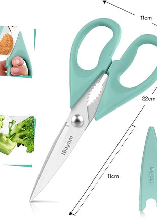 Kitchen Shears, iBayam Kitchen Scissors Heavy Duty Meat Scissors Poultry Shears, Dishwasher Safe Food Cooking Scissor All Purpose Stainless Steel Utility Scissor, 2-Pack (Aqua Sky)