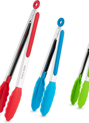 Kitchen Tongs Set of 3, Cooking Tongs with Silicone Tips, Non-Stick Non-Scratch Heat Resistant Tongs for Grilling Cooking BBQ Salad Serving (Multicolor, 7/9/12 Inch)