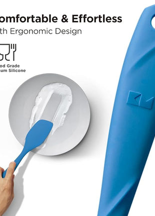 Kitchen Mama WaltzGrip Platinum Silicone Scraping Spatula: Heat Resistant, Seamless, Non Stick for Frying Pan Cookware, Safe, Flexible Bowl Scraper - Ideal for Mixing, Baking, Stirring (Blue)