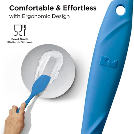 Kitchen Mama WaltzGrip Platinum Silicone Scraping Spatula: Heat Resistant, Seamless, Non Stick for Frying Pan Cookware, Safe, Flexible Bowl Scraper - Ideal for Mixing, Baking, Stirring (Blue)