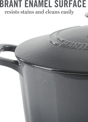 MARTHA STEWART Gatwick 7-Quart Enamel Cast Iron Dutch Oven – Classic Grey – Durable Heavy-Duty Dutch Oven for Slow Cooking, Braising & Baking