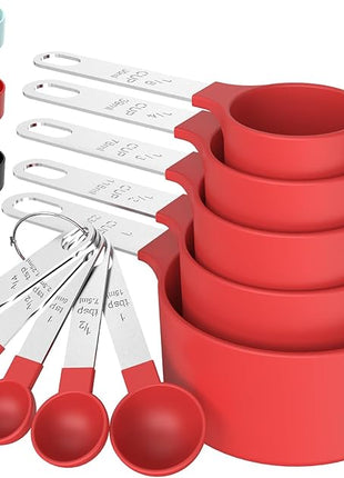 TILUCK Measuring Cups & Spoons Set, Stackable Cups and Spoons, Nesting Measure Cups with Stainless Steel Handle, Kitchen Gadgets for Cooking & Baking (Red)