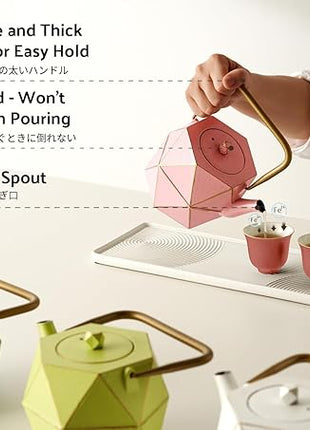 Toptier Cast Iron Teapot, Stovetop Safe Japanese Cast Iron Tea Kettle, Diamond Design Tea Pot with Removable Infuser for Loose Tea, 30 Ounce (900 ml), Pink