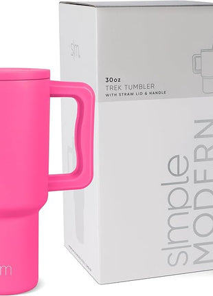 Simple Modern 30 oz Trek Tumbler with Handle and Straw Lid | Cup Holder Friendly Insulated Stainless Steel Travel Mug | Raspberry Vibes (Pack of 12)