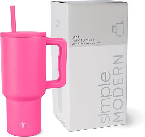 Simple Modern 30 oz Trek Tumbler with Handle and Straw Lid | Cup Holder Friendly Insulated Stainless Steel Travel Mug | Raspberry Vibes