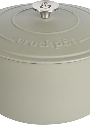 Crock-Pot Artisan 7-Quart Round European Enameled Cast Iron Dutch Oven with Lid – Matte Green, Durable Oven Safe Cookware