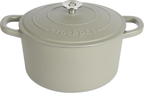 Crock-Pot Artisan 7-Quart Round European Enameled Cast Iron Dutch Oven with Lid – Matte Green, Durable Oven Safe Cookware