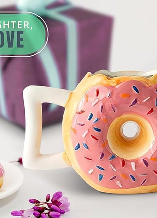Comfify Ceramic Donut Mug – Pink Glaze with Sprinkles – Funny “MMM... Donuts!” Quote – 14 oz Coffee Cup for Tea, Hot Chocolate, and More – Giftable Novelty Drinkware