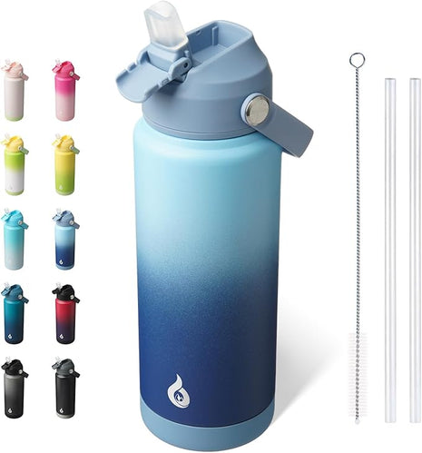 BJPKPK Water Bottle with Straw Lid, 24oz Vacuum Insulated Water Bottles, Metal Stainless Steel Thermo for Sports, Travel, BPA Free Leak Proof Thermo, Cups, Flasks, Tumblers,Sky