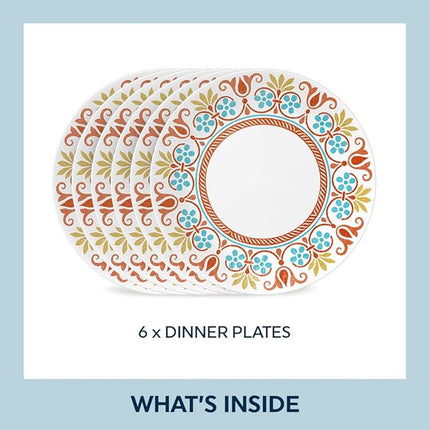 Corelle Vitrelle 10.25" Dinner Plates Set, Triple Layer Glass and Chip Resistant, Lightweight Round Plates, 6-Piece Terracotta Dreams