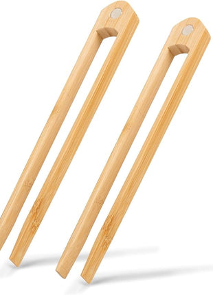 Jowmoy 2 Pieces With Magnet Natural Bamboo Toast Tongs, toast tongs, bamboo tongs,slip Design,for Toaster,Fruits, Bread & Pickles, Kitchen Utensil, Salad, Pasta, Grilling, BBQ.