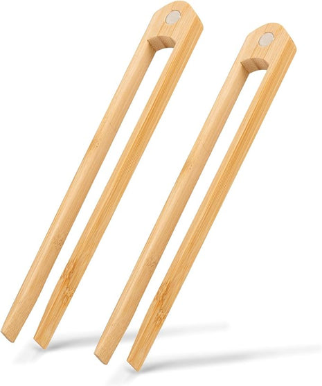Jowmoy 2 Pieces With Magnet Natural Bamboo Toast Tongs, toast tongs, bamboo tongs,slip Design,for Toaster,Fruits, Bread & Pickles, Kitchen Utensil, Salad, Pasta, Grilling, BBQ.