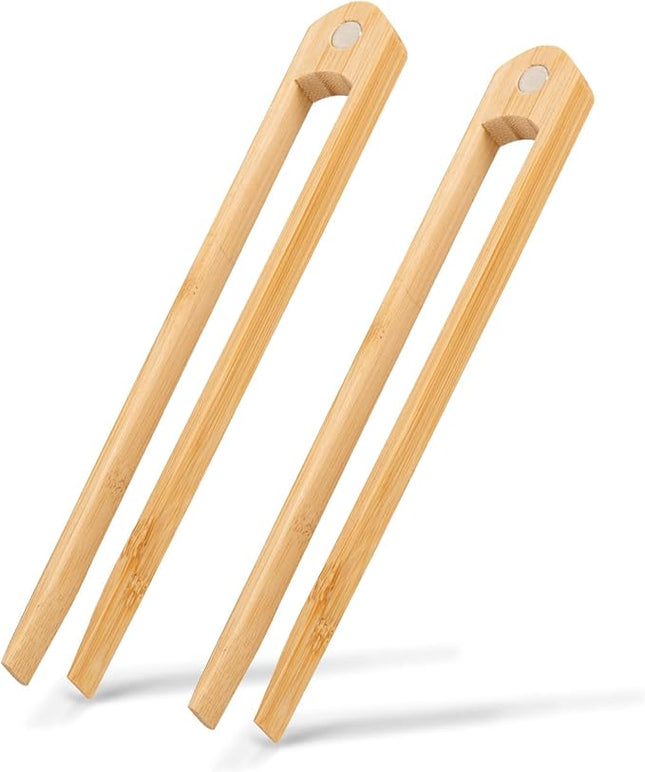Jowmoy 2 Pieces With Magnet Natural Bamboo Toast Tongs, toast tongs, bamboo tongs,slip Design,for Toaster,Fruits, Bread & Pickles, Kitchen Utensil, Salad, Pasta, Grilling, BBQ.