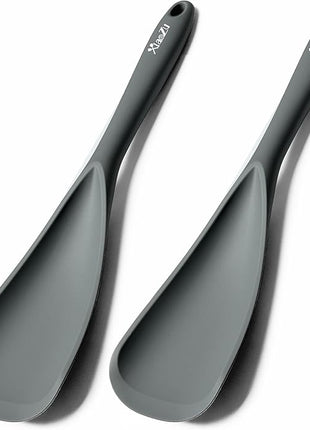 Silicone Spatula Spoon, Great for Both Cooking and Serving Durable BPA-Free Matte Black Silicone, Seamless Design, Safe for Nonstick Cooking Surfaces, 2-Pcs, Gray