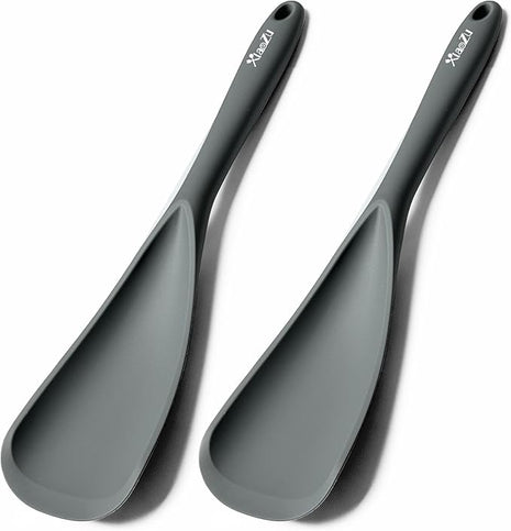 Silicone Spatula Spoon, Great for Both Cooking and Serving Durable BPA-Free Matte Black Silicone, Seamless Design, Safe for Nonstick Cooking Surfaces, 2-Pcs, Gray