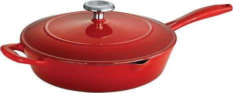 Tramontina Bestow Enameled Cast Iron Skillet with Lid, 10-inch Frying Pan, Red