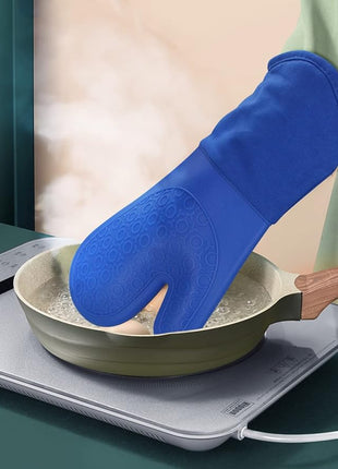 sungwoo Silicone Oven Mitts, Heat Resistant Oven Gloves with Quilted Liner Non-Slip Textured Grip Perfect for BBQ, Baking, Cooking and Grilling - 1 Pair 13.8 Inch Royal Blue