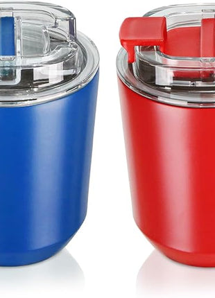 Puraville 2 Pack Insulated Tumblers with Lid, 10 oz Travel Coffee Mug Stainless Steel Vacuum Cup, Leak Proof Double Walled Coffee Tumbler for Iced and Hot Drinks, Klein Blue and Red