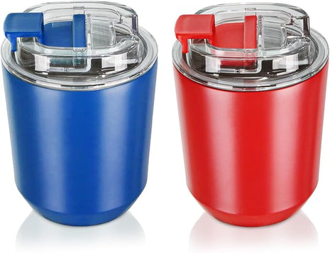 Puraville 2 Pack Insulated Tumblers with Lid, 10 oz Travel Coffee Mug Stainless Steel Vacuum Cup, Leak Proof Double Walled Coffee Tumbler for Iced and Hot Drinks, Klein Blue and Red