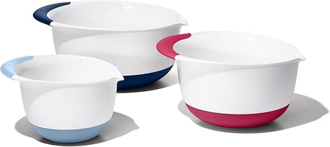 OXO,plastic Good Grips 3-Piece Mixing Bowl Set – Blueberry, Jam & Seltzer Handles,4.7 LITERS, Large
