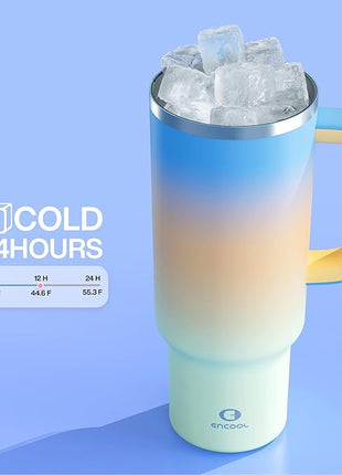 40 oz Tumbler with Handle and Straw: Stainless Steel Insulated Tumbler Keeps Cold for 24 Hours, Leakproof Travel Cup Fits in Cup Holder and BPA-Free, Sunny Breeze