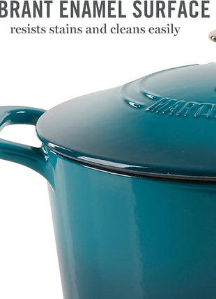 Martha Stewart Gatwick 7-Quart Enamel Cast Iron Dutch Oven – Emerald Ombre with Gold Knob – Durable Heavy-Duty Dutch Oven for Slow Cooking, Braising & Baking
