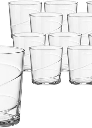 Bormioli Rocco Bodega Swirl Negroni Glasses - Set of 12, 12 Oz. Spiral Design Tumblers with Reinforced Secure Edge Rims - Durable Drinkware for Cocktails - Made in Italy, Dishwasher Safe
