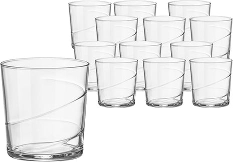 Bormioli Rocco Bodega Swirl Negroni Glasses - Set of 12, 12 Oz. Spiral Design Tumblers with Reinforced Secure Edge Rims - Durable Drinkware for Cocktails - Made in Italy, Dishwasher Safe