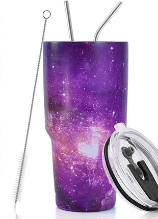 SYACOT 30oz Tumbler Double Wall Stainless Steel Vacuum Insulated Travel Mug with Splash-Proof Lid Metal Straw and Brush