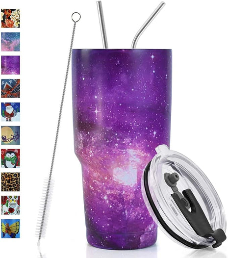 SYACOT 30oz Tumbler Double Wall Stainless Steel Vacuum Insulated Travel Mug with Splash-Proof Lid Metal Straw and Brush