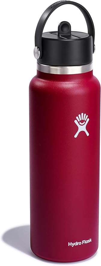 Hydro Flask 40 Oz Wide Flex Straw Cap Bottle - Insulated Stainless Steel - Wide Straw Lid, Non Spill, Leakproof in Berry