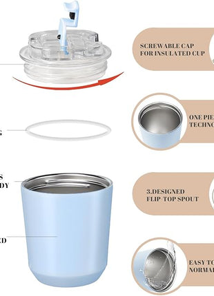 Puraville Insulated Tumblers with Lid, 10 oz Travel Coffee Mug Stainless Steel Vacuum Cup, Leak Proof Reusable Double Walled Coffee Tumbler for Iced and Hot Drinks, Light Blue