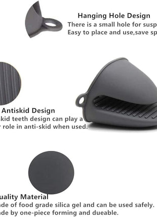 Oven Glove Thicken Silicone Pot Holder Mini Oven Mitt Heat Resistant Pinch Covers for Air Fryer, Baking, Cooking, BBQ Grilling (Grey)